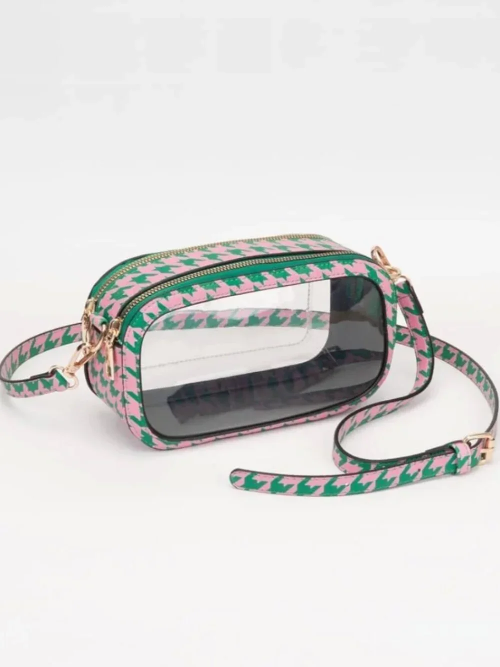 Double Zipper Clear Game Day Stadium Crossbody Bag – Pink & Green